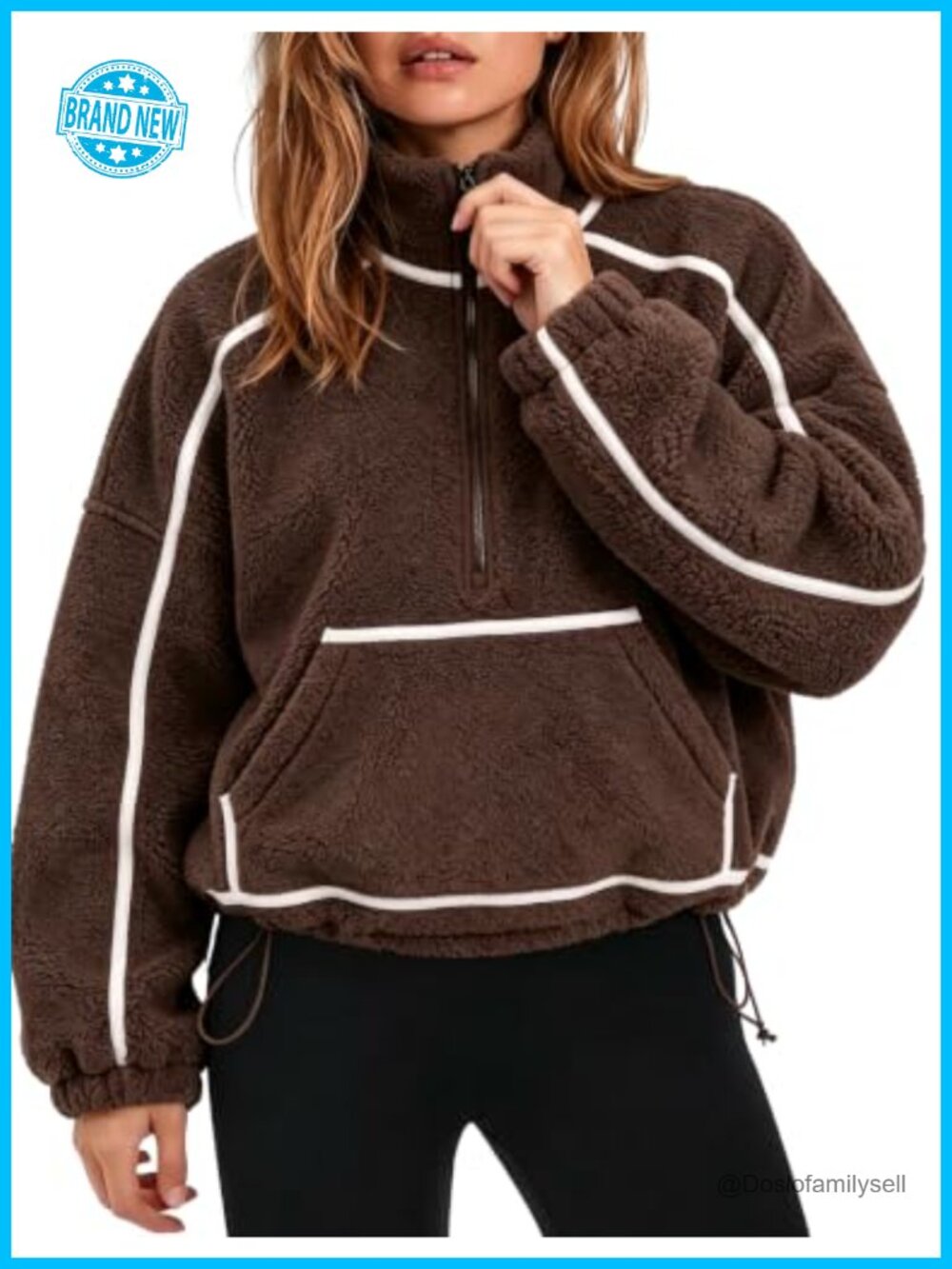 Sherpa Fleece Half Zip Pullover Oversized Sweatshirt Kangaroo Pocket